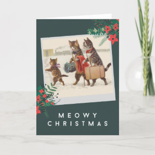 Meowy Kerstmis - Kattenfamilie in sneeuw Feestdagen Kaart