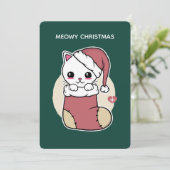 Meowy Kerstmis Kawaii Kat Kerstmis Feestdagenkaart (Staand voorkant)