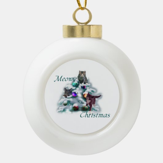 Meowy Kerstmis Keramische Bal Ornament (Voorkant)