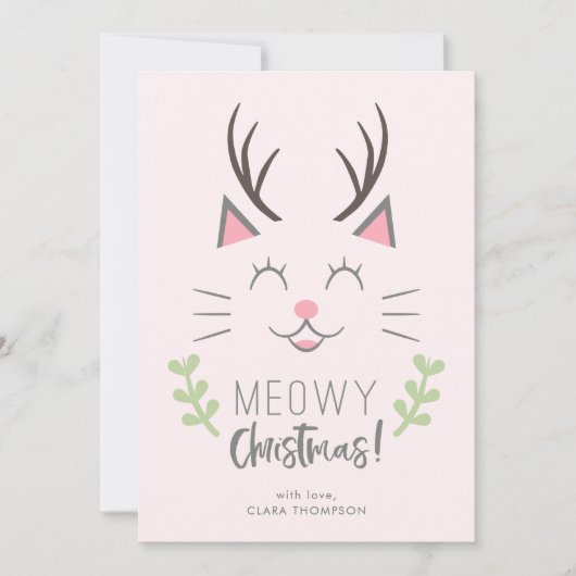 Meowy Kerstmis | Kerst van de Cute Cat Pun Feestdagenkaart (Voorkant)