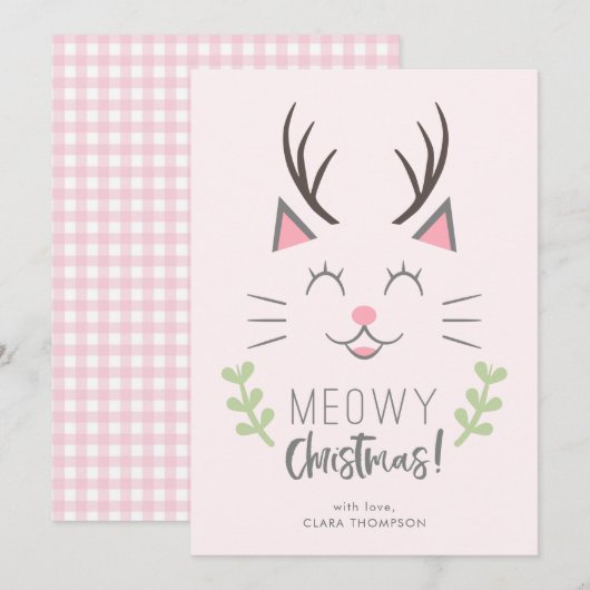 Meowy Kerstmis | Kerst van de Cute Cat Pun Feestdagenkaart (Voorkant / Achterkant)