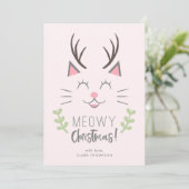 Meowy Kerstmis | Kerst van de Cute Cat Pun Feestdagenkaart (Staand voorkant)