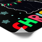 Meowy Kerstmis Kerstverlichting Zwarte Kat Pyjama  Poster (Hoek)