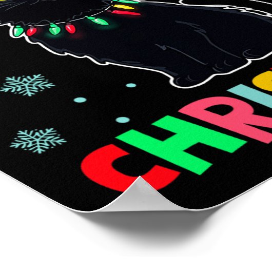 Meowy Kerstmis Kerstverlichting Zwarte Kat Pyjama  Poster (Hoek)