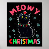 Meowy Kerstmis Kerstverlichting Zwarte Kat Pyjama  Poster (Voorkant)