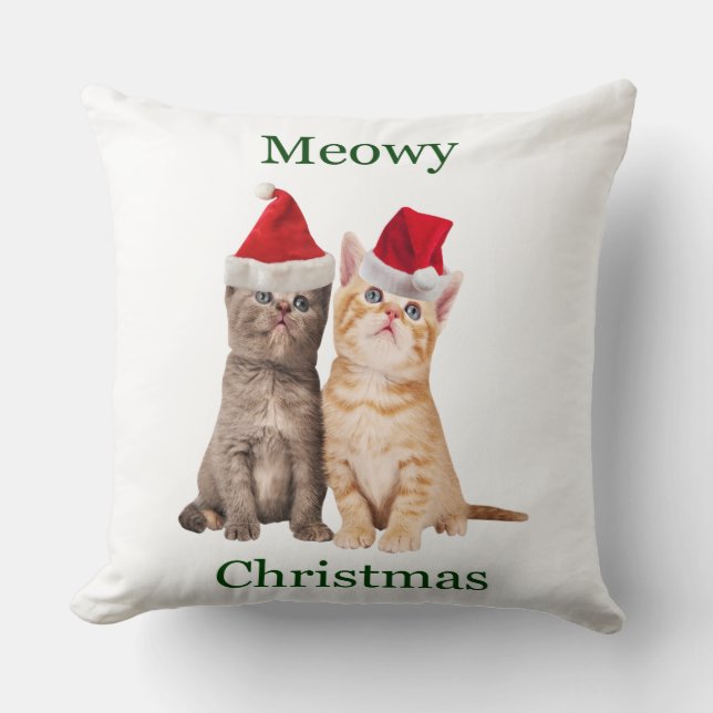Meowy Kerstmis Kitten Square Pillow Kussen (Voorkant)