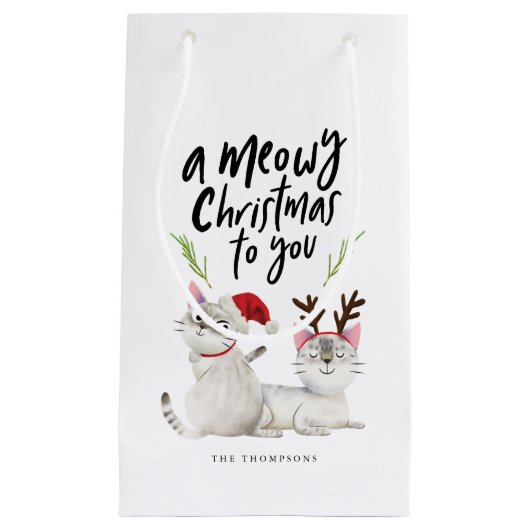 Meowy Kerstmis Kitty Cat Santa Antlers Klein Cadeauzakje (Voorkant)