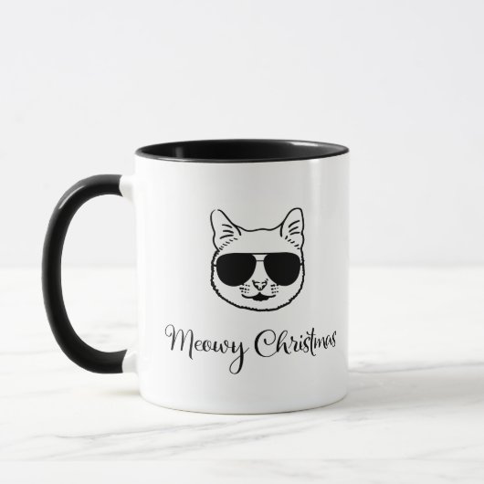 “Meowy Kerstmis” Koele Kat Met Zonnebril Mok (Links)