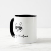 “Meowy Kerstmis” Koele Kat Met Zonnebril Mok (Voorkant links)