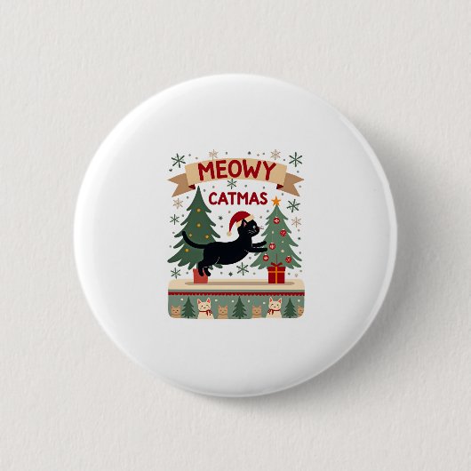 Meowy Kerstmis, Lelijke Kersttrui, Kattenkerst Ronde Button 5,7 Cm (Voorkant)