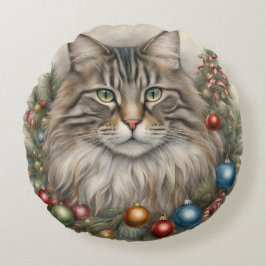 Meowy Kerstmis, Maine Coon Kat Lover Gifts Rond Kussen