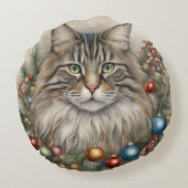 Meowy Kerstmis, Maine Coon Kat Lover Gifts Rond Kussen (Achterkant)