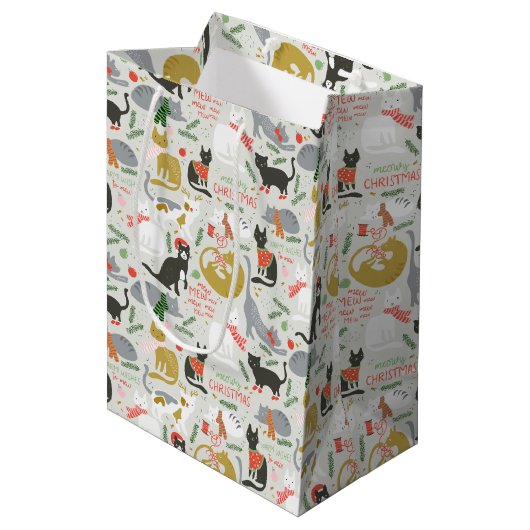 Meowy Kerstmis Medium Cadeauzakje (Voorkant Gekanteld)