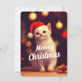 Meowy Kerstmis met Cute White Kitten Kaart