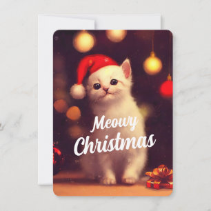 Meowy Kerstmis met Cute White Kitten Kaart