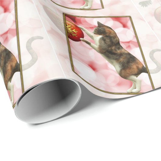 Meowy Kerstmis met een speelse kat. Cadeaupapier (Rol Hoek)