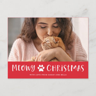 Meowy Kerstmis met foto   Funny Cat Kerstmis Feestdagenkaart