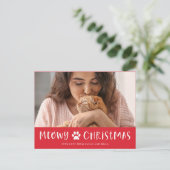 Meowy Kerstmis met Foto | Grappige kattenkerst Feestdagenkaart (Staand voorkant)