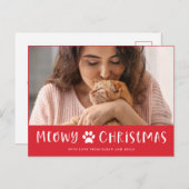 Meowy Kerstmis met Foto | Grappige kattenkerst Feestdagenkaart (Voorkant / Achterkant)
