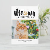Meowy Kerstmis Modern Gold Cat Photo Holiday Kaart (Staand voorkant)