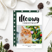 Meowy Kerstmis Modern Green Cat-fotokaart
