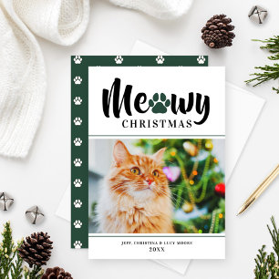 Meowy Kerstmis Modern Green Cat-fotokaart