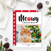 Meowy Kerstmis Modern Red Cat Foto Holiday Card