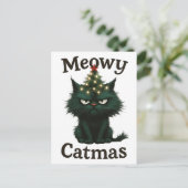 Meowy Kerstmis Moody kat Briefkaart (Staand voorkant)