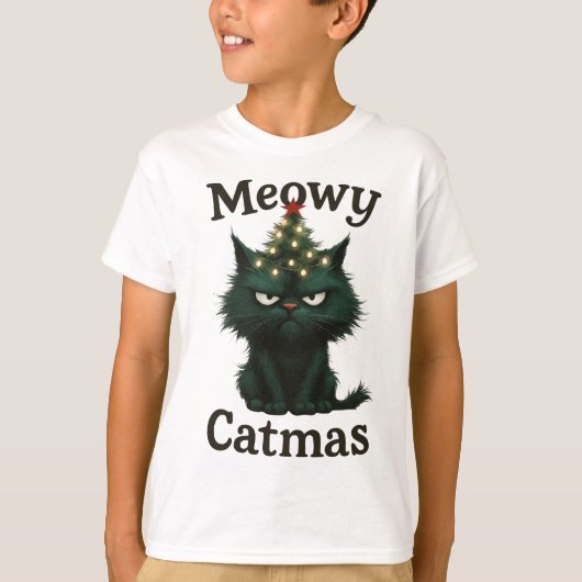 Meowy Kerstmis Moody kat T-shirt (Voorkant)