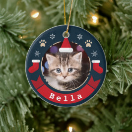 Meowy Kerstmis - Persoonlijke foto van Pet Cat Hol Keramisch Ornament