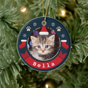 Meowy Kerstmis - Persoonlijke foto van Pet Cat Hol Keramisch Ornament