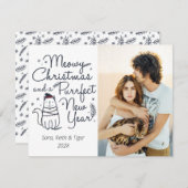 Meowy Kerstmis & Purfect Nieuwjaar Kat Kerstmis Feestdagenkaart (Voorkant / Achterkant)