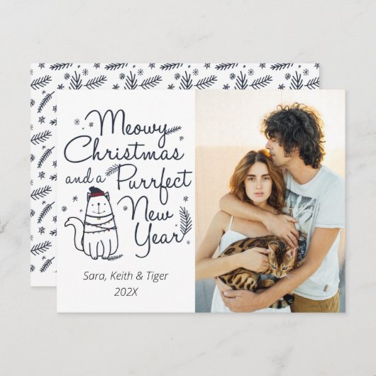 Meowy Kerstmis & Purfect Nieuwjaar Kat Kerstmis Feestdagenkaart (Voorkant / Achterkant)