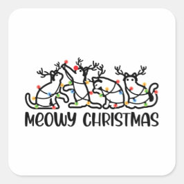 Meowy Kerstmis, rendierkatten met kerstlampjes Vierkante Sticker