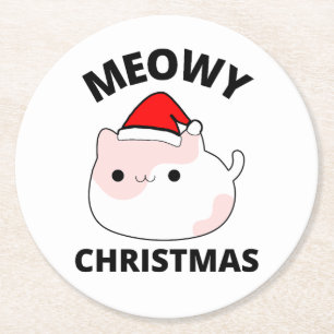 Meowy Kerstmis Ronde Kartonnen Onderzetter