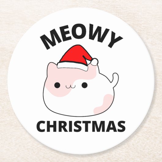 Meowy Kerstmis Ronde Kartonnen Onderzetter (Voorkant)