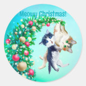 Meowy Kerstmis Ronde Sticker (Voorkant)