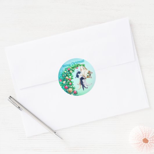 Meowy Kerstmis Ronde Sticker (Envelop)