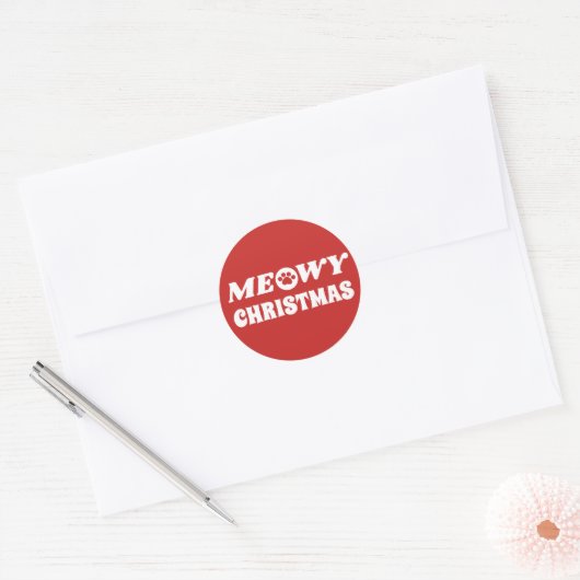 Meowy Kerstmis Ronde Sticker (Envelop)
