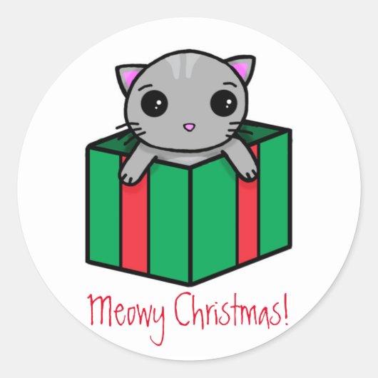 Meowy Kerstmis Ronde Sticker (Voorkant)