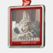 Meowy Kerstmis Rustic Red Silver Metalen Ornament (Links)