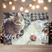 Meowy Kerstmis, script, foto met moderne wieltjes Feestdagenkaart