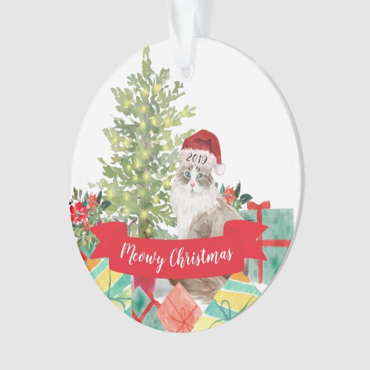 Meowy Kerstmis Siberian Cat Ornament (voorkant)