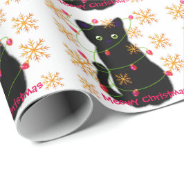 Meowy Kerstmis | sneeuwvlokken met mousserend goud Cadeaupapier