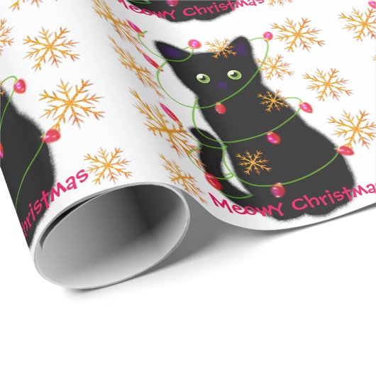 Meowy Kerstmis | sneeuwvlokken met mousserend goud Cadeaupapier (Rol Hoek)