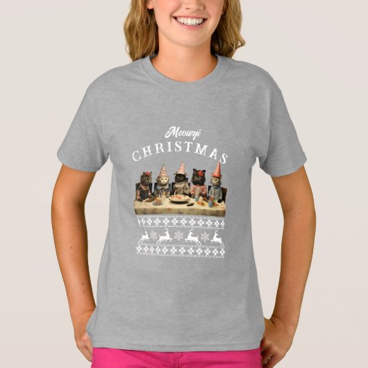 Meowy Kerstmis T-Shirt (Voorkant)