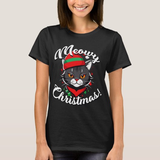 Meowy Kerstmis T-shirt (Voorkant)