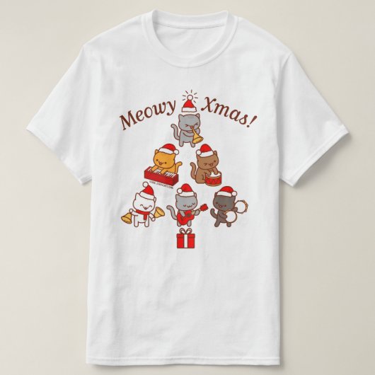 Meowy Kerstmis T-Shirt: Cat Carolers Band T-shirt (Design voorkant)