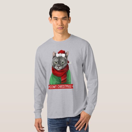 Meowy Kerstmis T-Shirt, Maybelle the Grey Tabby T-shirt (Voorkant volledig)