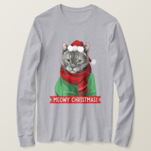 Meowy Kerstmis T-Shirt, Maybelle the Grey Tabby T-shirt (Design voorkant)